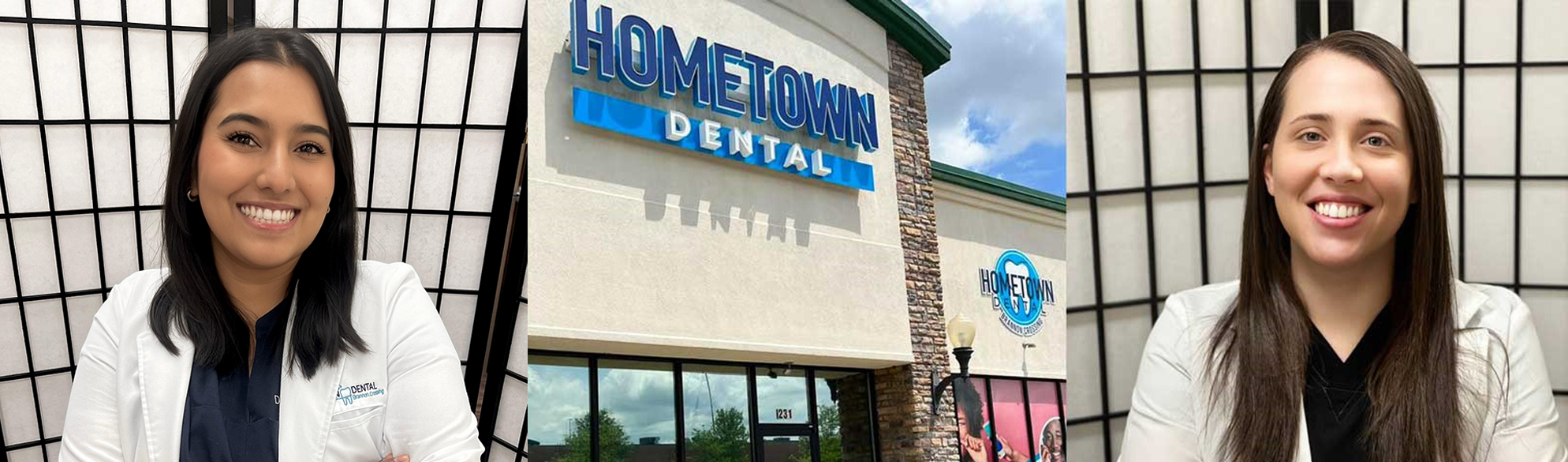 a photo of the exterior of Hometown Dental and a photo of Dr. Price.